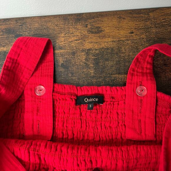 Quince Women's Organic Cotton Gauze Smocked Wide Leg Jumpsuit Cherry Red Sz S - Picture 8 of 11